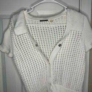 White Knit Short sleeve Cardigan with buttons